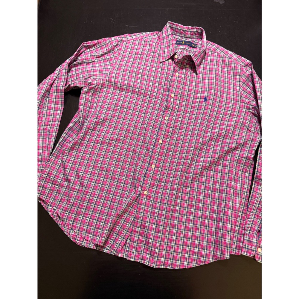 Polo Ralph Lauren Mens XXL Pink Plaid Button Down Shirt Long Sleeve Cotton
